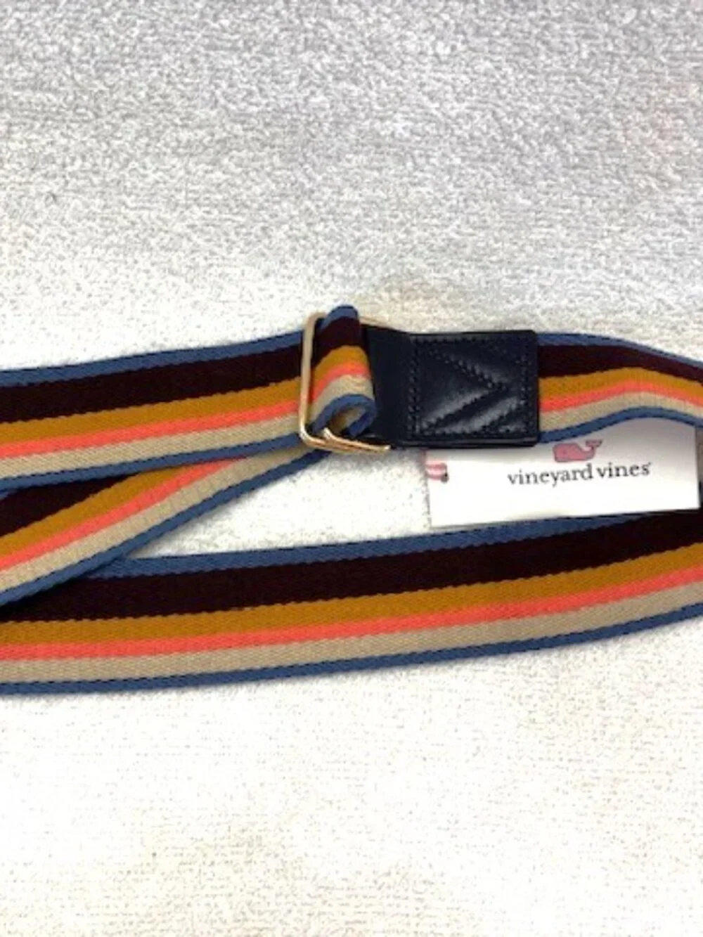 Vineyard Vines Heritage D-Ring striped belt in Crimson Size M